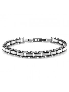Bracciale uomo in acciaio e ceramica bianca