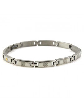 Bracciale in acciaio e oro con quadrifoglio