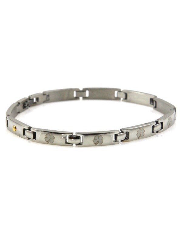 Bracciale in acciaio e oro con quadrifoglio