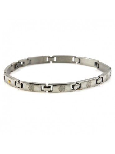 Bracciale in acciaio e oro con quadrifoglio