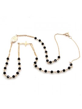 collana rosario in acciaio dorato e swarovski