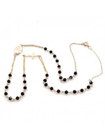 collana rosario in acciaio dorato e swarovski