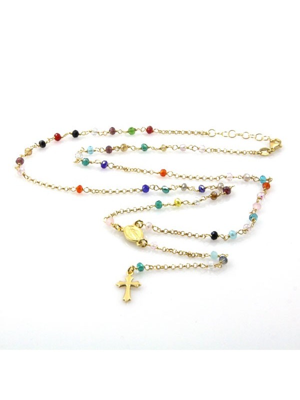 Collana rosario in argento dorato postine colorate