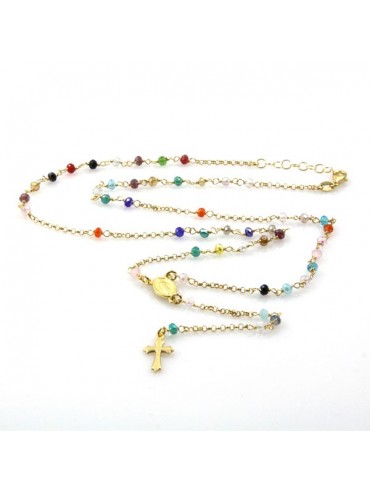 Collana rosario in argento dorato postine colorate