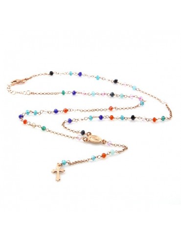 Collana rosario in argento ramato postine colorate