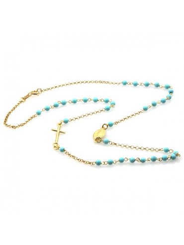 Collana rosario in argento dorato postine turchesi