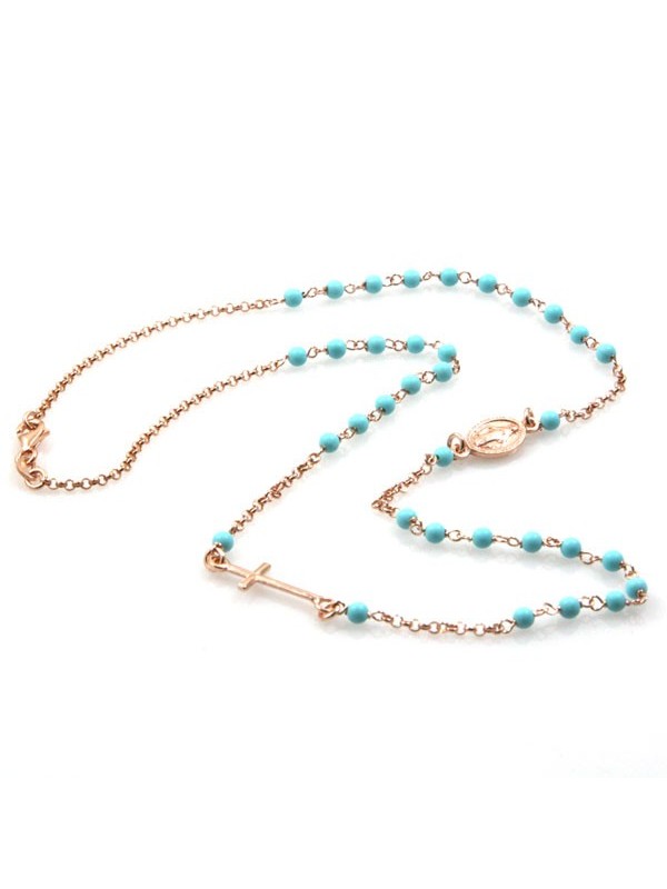 Collana rosario in argento ramato postine turchesi