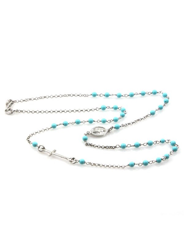 Collana rosario in argento postine turchesi