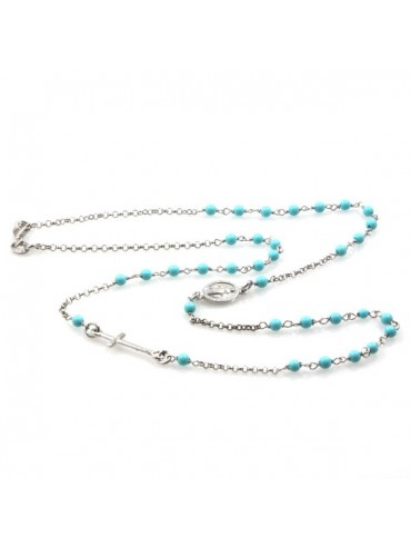 Collana rosario in argento postine turchesi