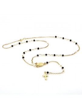 Collana rosario in argento dorato postine bianche e nere