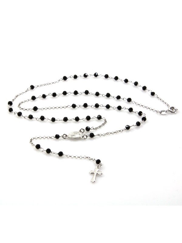 Collana rosario in argento postine nere