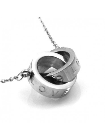 Collana con pendenti ad anelli in acciaio scritta love