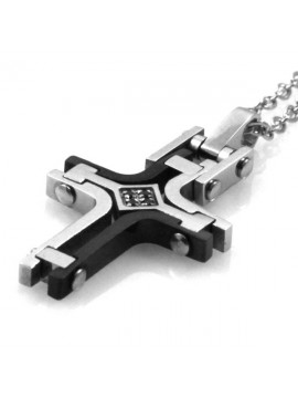 collana con croce ciondolo pendente in acciaio con strass bicolore