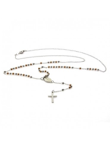 collana rosario acciaio con postine alternate argentate e ramate