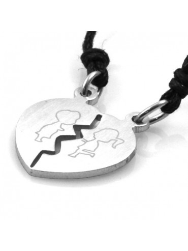 collana con pendente cuore che si spezza satinato con disegno