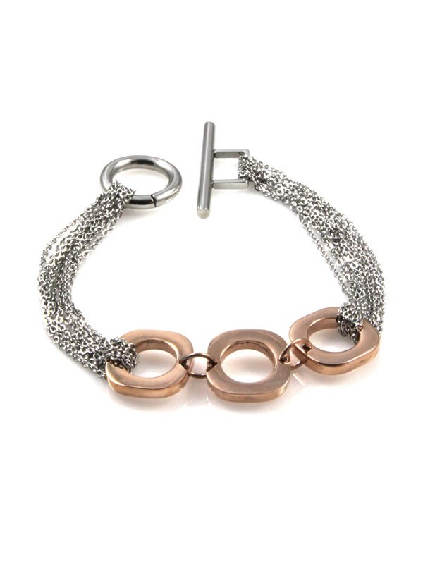 bracciale donna in acciaio elementi geometrici ramati