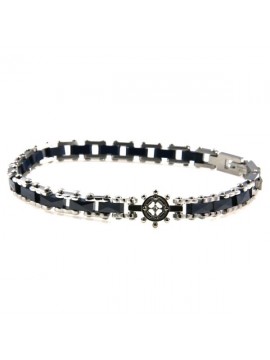 bracciale con timone acciaio e ceramica uomo
