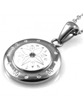 collana con rosa dei venti ciondolo pendente in acciaio