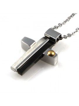 collana con croce ciondolo pendente in acciaio e oro