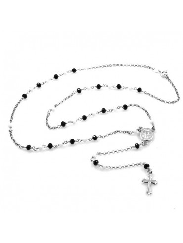 collana rosario in argento postine nere e bianche