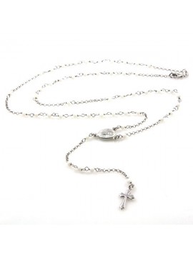collana rosario in argento postine bianche