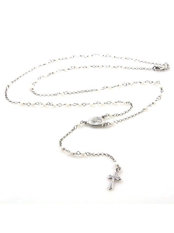 collana rosario in argento postine bianche
