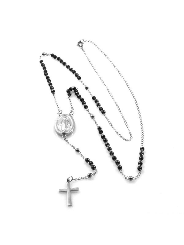 collana rosario in acciaio postine nere