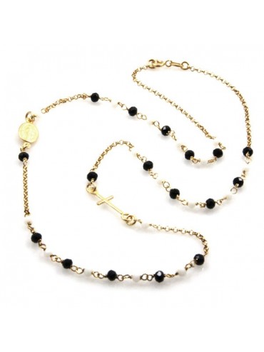 collana rosario in argento dorato postine nere e bianche