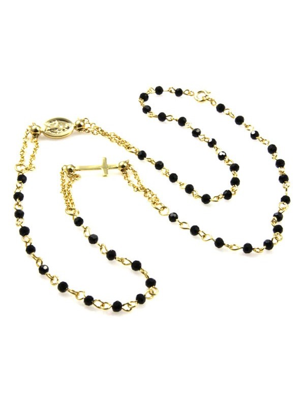 collana rosario in acciaio dorato postine nere