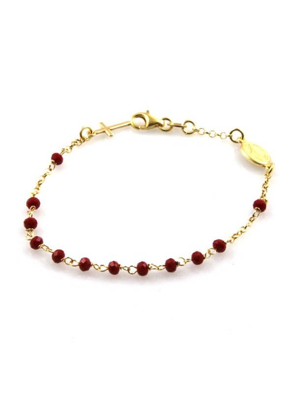 bracciale rosario dorato in argento con postine rosse