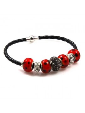 bracciale pelle donna tubo con charms colorati e strass