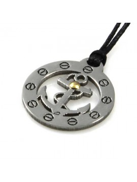 collana con ciondolo pendente ancora in acciaio e oro