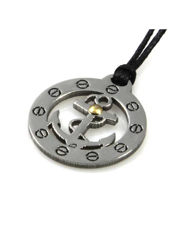 collana con ciondolo pendente ancora in acciaio e oro