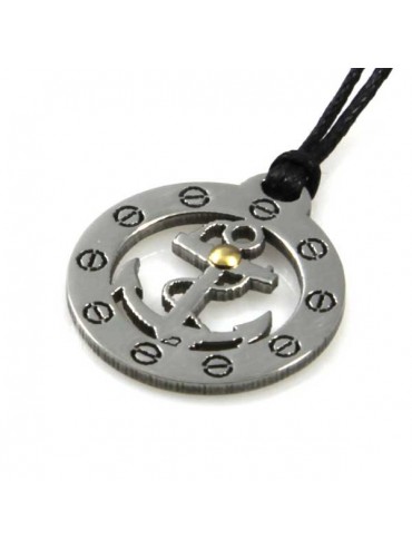 collana con ciondolo pendente ancora in acciaio e oro