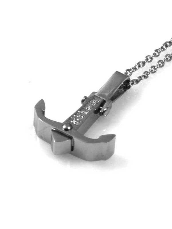 collana con ciondolo pendente ancora in acciaio e strass