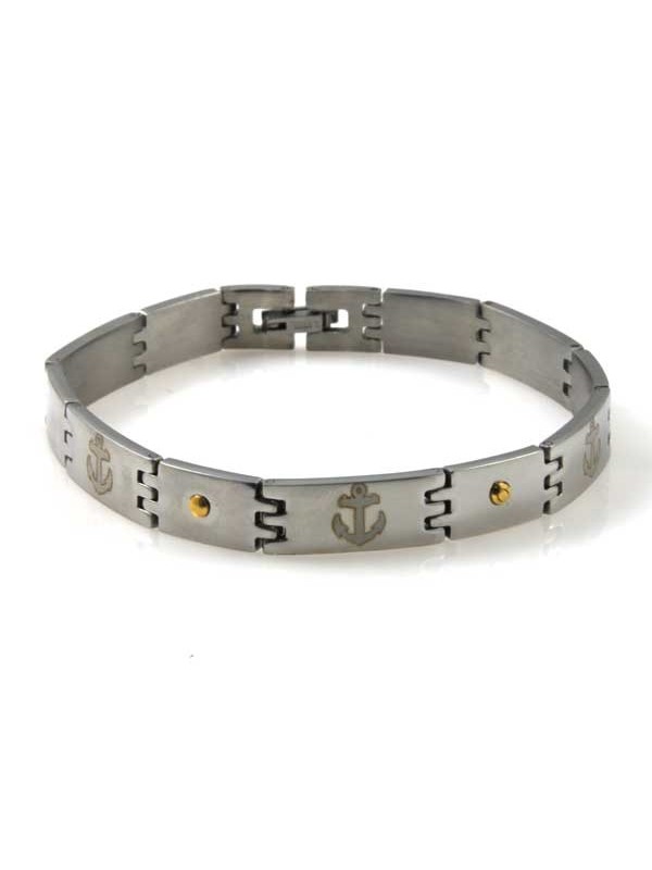 Bracciale in acciaio e oro tema ancore
