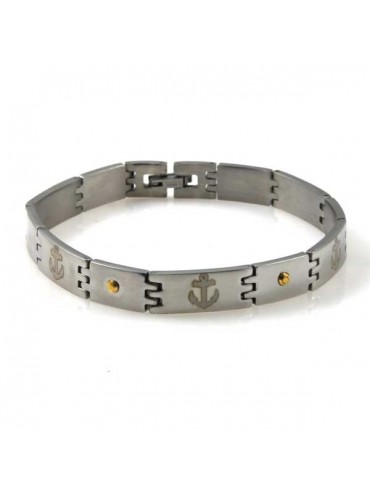 Bracciale in acciaio e oro tema ancore