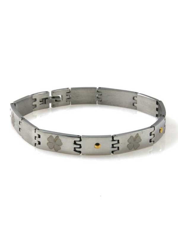 Bracciale in acciaio e oro tema quadrifoglio