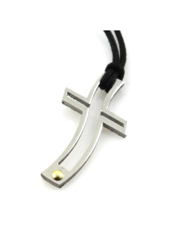 Collana croce in acciaio e punto in oro