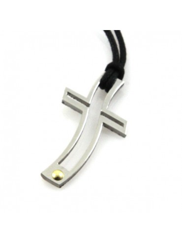 Collana croce in acciaio e punto in oro