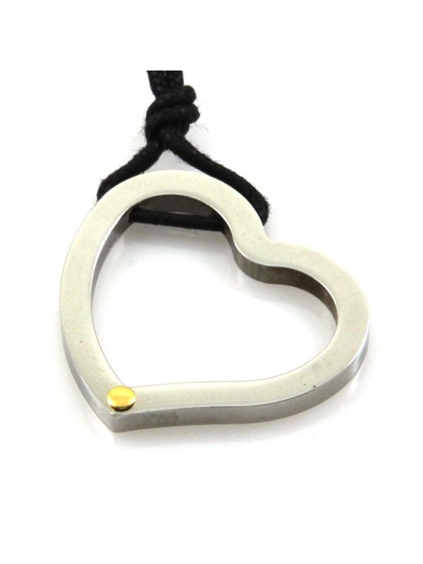 Collana cuore in acciaio e punto in oro