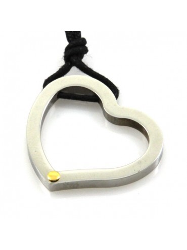 Collana cuore in acciaio e punto in oro