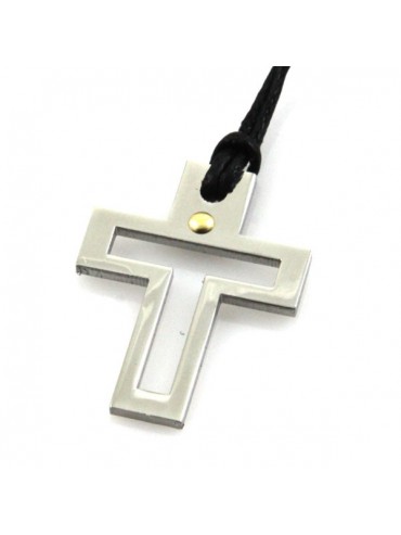 Collana croce in acciaio e punto in oro