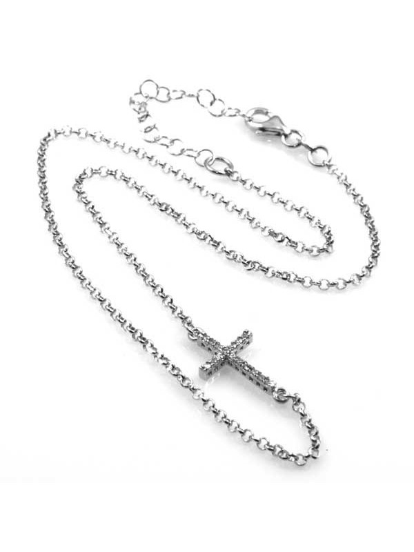 collana in argento con crocifisso di strass