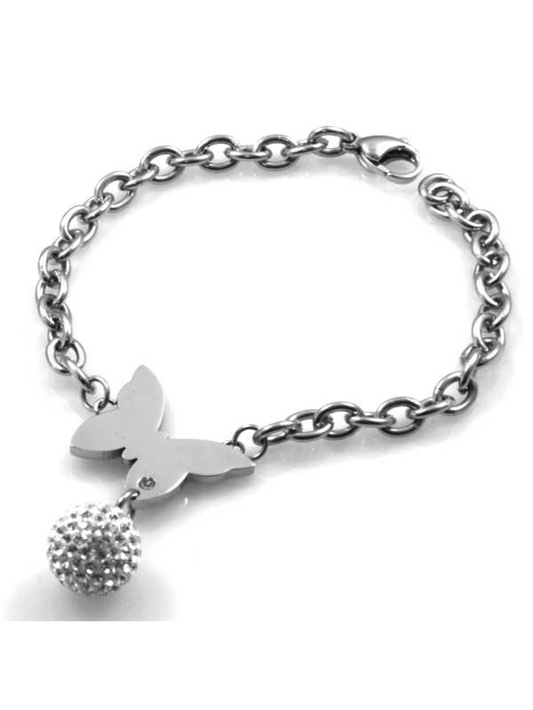 bracciale con farfalla in acciaio da donna con sfera di strass