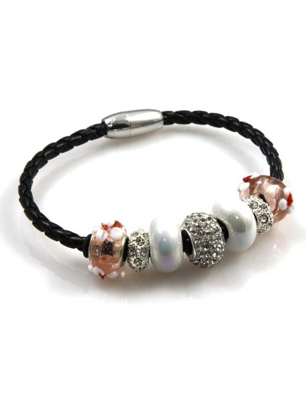 bracciale pelle donna tubo con charms colorati e strass