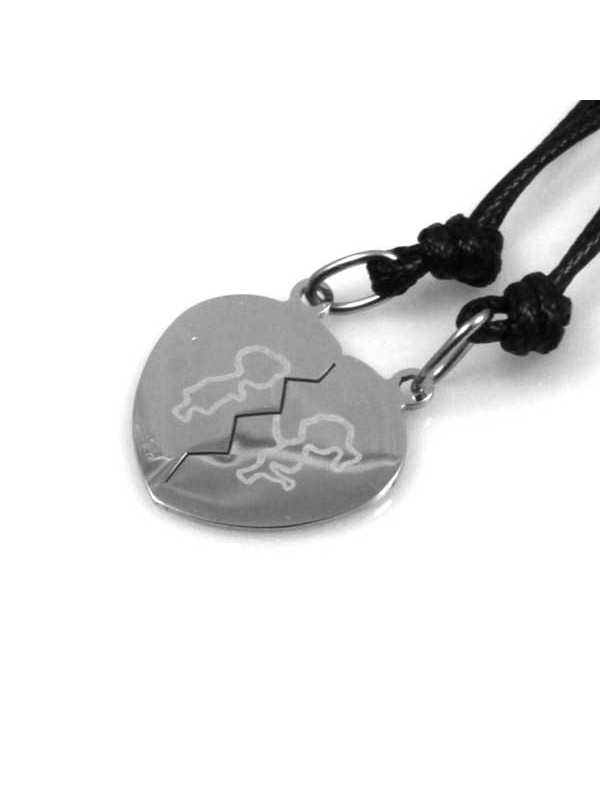 collana cuore che si spezza in acciaio ciondolo pendente motivo bimbi