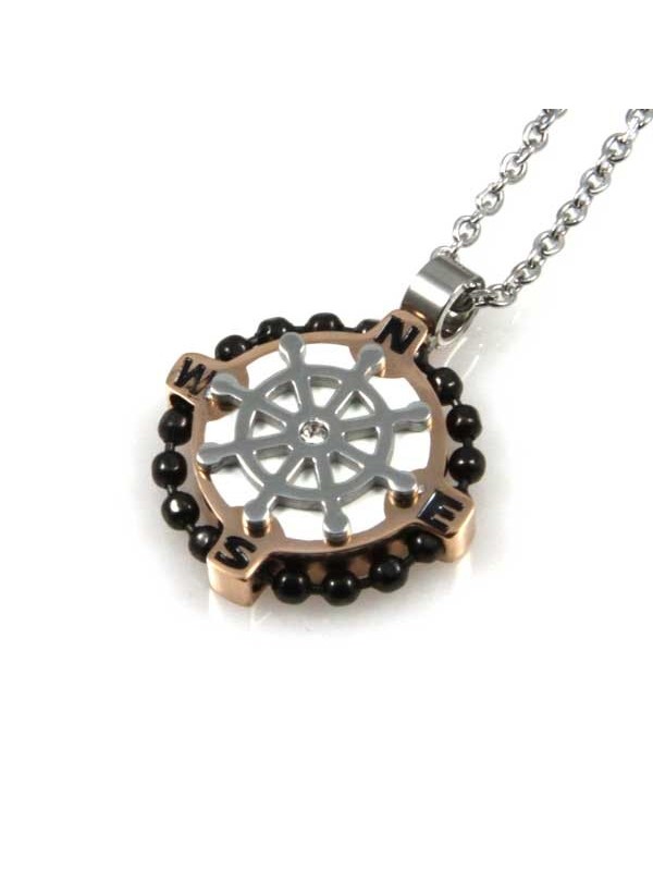 collana con timone in acciaio e smalti ciondolo pendente