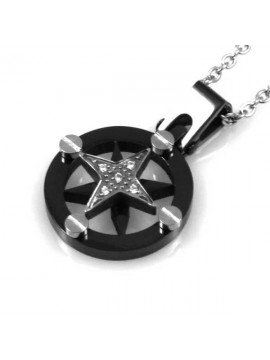 collana con rosa dei venti in acciaio strass ciondolo pendente