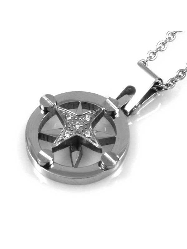 collana con rosa dei venti in acciaio strass ciondolo pendente
